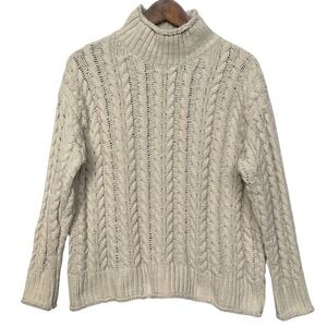 Lulus Cream Cable Knit Mock Neck Sweater Womens XS Beige Chunky EPSW1971
